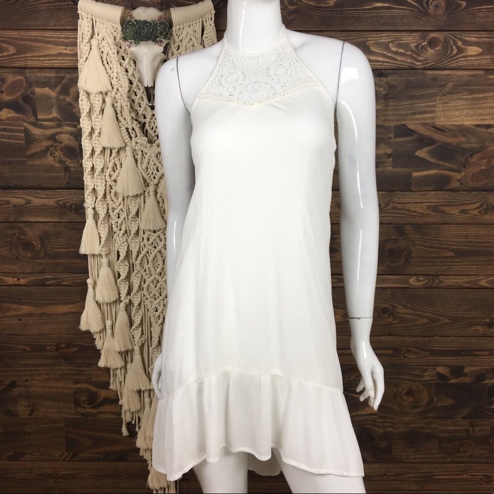 Coco + Jameson | Lace Open Back Halter High‎ Low Dress